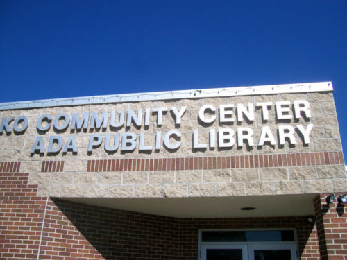 The sign for the community center and Ada Public Library